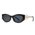 Occhiali da sole angolari cat-eye con stanghette decorative dorate e lenti grigie - Nero (C1 Nero Grigio)
