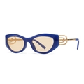 Occhiali da sole cat-eye retrò con montatura blu e stanghette dorate con dettagli ad anello - Blu (C3 Blu Tè)