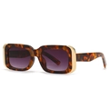 Retro rectangular cat eye sunglasses with tortoise shell frame and gold metal accents - Leopard Frame Gray Lens