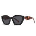 Retro oversized square sunglasses with black frame and leopard pattern temple detail - Black Frame Pink