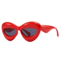 Futuristic bold heart shaped sunglasses in bright red glossy finish with dark grey lenses - Red Black Grey
