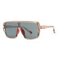 Oversized neutral sunglasses with tea-colored resin frame and grey lenses with red nose pad - Light Tea