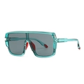 Retro cyan transparent oversized sunglasses with dark grey lenses and red rubber pads - Green