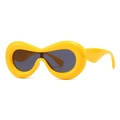 Futuristische Polygon-Wickel-Sonnenbrille in Hellgelb mit dunkelgrauen Rundgläsern - Gelb