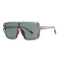 Oversized grey wraparound sports sunglasses with red non-slip padding details - Gray
