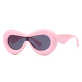 Futuristische rosa Sonnenbrille mit dickem Rahmen und grauen Gläsern im Wellendesign - Rosa