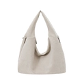 Minimalistische beige Segeltuch-Hobo-Tasche mit seitlichen Reißverschlüssen und breitem Trageriemen - Beigegrau