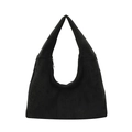 Schicke schwarze Cord-Hobo-Tasche mit vertikalen Streifen und breitem Schultergurt - Schwarz