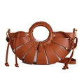 Sac seau en cuir tressé marron avec rivets dorés et pochette intérieure à cordon - Marron