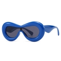 Futuristic inflated design sunglasses in klein blue finish with dark lenses - Blue