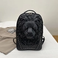 Black PU leather backpack with 3D lion head relief and silver rivet studs on bottom - Black