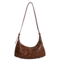 Vintage Hobo-Tasche aus braunem Leder mit Nieten und elegantem Schulterriemen - Braun