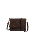 Crossbody envelope bag in coffee brown suede finish with gold-tone hardware and flap cover - Coffee