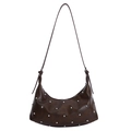 Dunkelbraune Hobo-Tasche aus Kunstleder mit silbernen Nieten und geknotetem Riemendetail - Braun