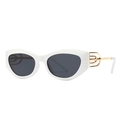 White cat eye sunglasses with grey lenses and gold hollowed-out metal temple details - White (C6 White Gray)