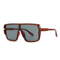 Oversized amber frame shield sunglasses with dark grey lenses and red rubber pads - Dark Tea