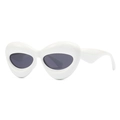 Futuristic white thick frame sunglasses with oversized wrap-around oval lenses - White Black Grey