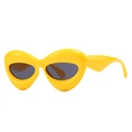 Chunky yellow wrap-around sunglasses with grey oval lenses in a futuristic style - Yellow Black Grey