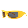 Sporty bright yellow wide frame sunglasses with dark grey lenses and wrap-around design - Yellow Gray Lens