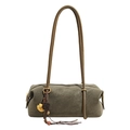 Sac seau vert olive avec doubles bretelles et pompon rétro sur fond blanc pur - Vert avec Breloque