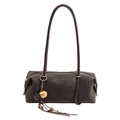 Sac baguette marron foncé à bandoulière longue avec pendentif floral et pompon - Café Avec Pendentif