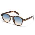 Retro ronde schildpad zonnebril met kleurverloop glazen en gouden tempelaccenten - Luipaard Frame Blauw Thee