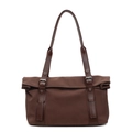 Bolso tote minimalista marrón oscuro con correas retro y elegante acabado mate - Café