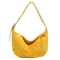Yellow faux suede hobo bag with adjustable eyelet strap and metallic rivet detailing - Yellow (Suede)