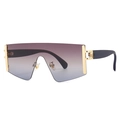 Moderne Oversize-Schild-Sonnenbrille mit Verlaufsgläsern und goldenen Metallscharnieren - Blau Graublau