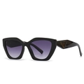 Retro square black sunglasses with purple gradient lenses and triangular temple detail - Black