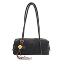 Sac baguette noir en suédine avec pompon coloré décoratif et perles élégantes - Noir Avec Pendentif