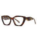 Retro cat-eye tortoiseshell sunglasses frame with stylish triangular metal temple detail - Purple Yellow