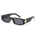 Retro narrow rectangular sunglasses with black frame and gold diamond metal accent - Black Frame Black Grey Lens