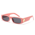 Retro narrow square pink sunglasses with grey lenses and gold metal diamond accents - Red Frame Dark Grey Lens