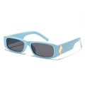 Retro narrow rectangular sunglasses with light blue frame and gold diamond accents - Blue Frame Gray Lens