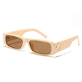 Fashionable rectangle sunglasses with cream frame and brown lenses with gold metal detail - Cream Frame Tea Lens