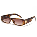 Retro tortoise shell rectangle sunglasses with brown lenses and gold metal accents - Leopard Frame Gradient Brown Lens