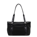 Bolso tote de invierno negro minimalista en nailon con hebillas plateadas y asas de cuero - Negro