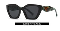 Oversized geometric cat-eye sunglasses in black with green marbled temple arms - Black Frame Green Leg