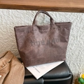 Brown faux leather tote bag with studded TOTE BAG lettering and double handles - Brown