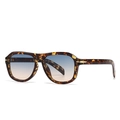 Retro oversized tortoiseshell sunglasses with blue gradient lenses and gold accents - Leopard Blue Tea