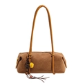 Sac baguette en cuir mat marron avec fines bandoulières et pendentif à glands - Marron avec Pendentif