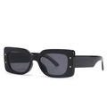 Modern rectangle black sunglasses with gold star rivets and UV protection lenses - Black