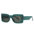 Retro rectangle dark green sunglasses with gold star rivets and dark grey UV lenses - Double Green