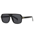 Modern oversized square sunglasses in glossy black frame with iconic gold arrow accent - Black / Dark Grey