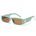 Retro rectangle sunglasses in mint green frame with brown lenses and gold hardware - Green Frame Tea Lens