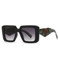 Baroque style rectangular sunglasses with black frame and marble textured temples - Black with Green Marble Temple
