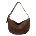 Dark brown suede hobo bag with vintage rivets and adjustable hole-punch shoulder strap - Coffee (Suede)