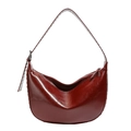 Deep red hobo bag in glossy leather with studded adjustable strap and industrial hardware - Wine Red (PU)