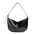 Glossy black hobo bag with silver rivet details and metallic studs on the strap - Black PU